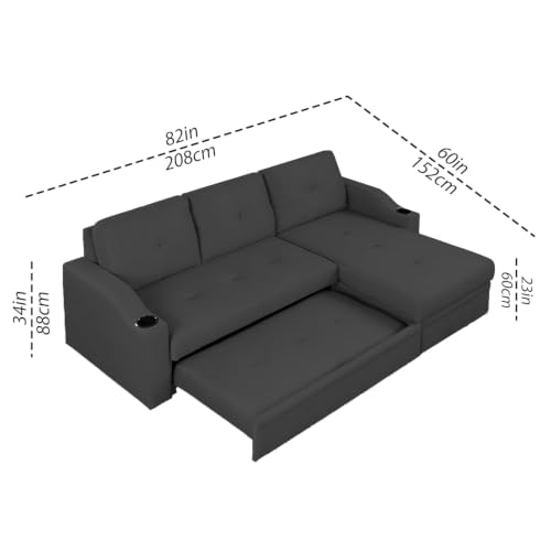 Image of Casaliving Ravonna RHS 4 Seater L Shape Corner Sofa Cum Bed for Living Room (Black Fabric) Premium Fabric Sofa