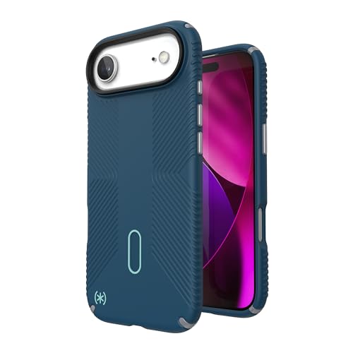 Image of Speck PRESIDIO2 Grip for iPhone 17 Air Case, ClickLock Interlock, Slim Protective Case, DEEP SEA /Silver Metallic /Spell Blue