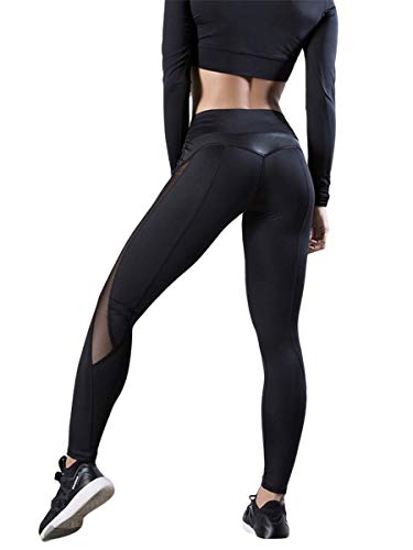 ORANDESIGNE Legging avec Mesh Grenadine Transparent Fitness décontracté Yoga Femme Noir L