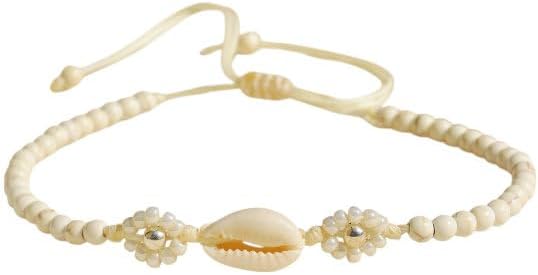 Shell Anklet for Women, Natural Cowrie Seashell Adjustable Waterproof Beaded Ankle Bracelet, Blue Turquoise Aqua Beads, Boho Beach Summer Hawaiian, Handmade by Tribes