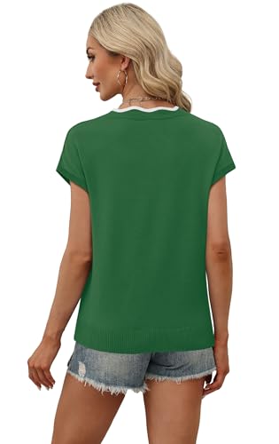 Image of WIHOLL Womens Summer Tops Cap Sleeve Sweater V Neck Shirts Beach Vacation Clothes Business Casual Fashion Clothing