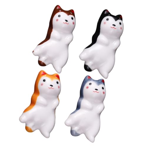 VERDANVERSE 4個 陶磁器製の柴犬箸置き 箸 スプーン フォーク用スタンド 食器洗浄機 電子レンジ対応 テーブル用かわいい犬モチーフ装飾
