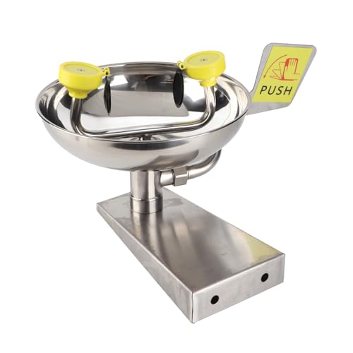 Eye Wash Station, Stainless Steel Wall Mounted Eyewash Station with Double Nozzles for Face and Eyes, for Lab, Factory, Office and More