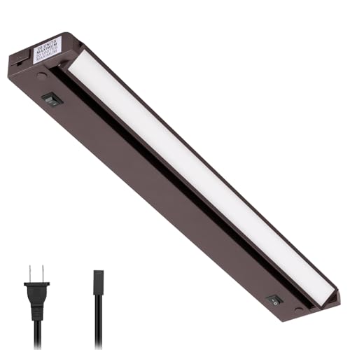 Image of GETINLIGHT 16-Inch Plug-in Swivel LED Under Cabinet Light, 2-CCT, Bronze | 2700K warm white /4000K bright white, dimmable. Model: IN-0109-4-BZ