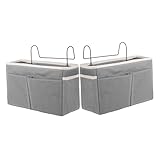 DEARMAMY 2 piezas Organizador de Cama Colgante con Bolsillos Bolsa de Almacenamiento para Mesita de Noche Montaje Fácil para Dormitorio Litera Hospital y Sofá de Gris