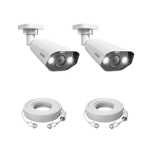 ZOSI 2PK 4K PoE Add-on Cameras with Ethernet Cables,Person/Vehicle Detection,2 Way Audio,Night Vision,Spotlight Siren,8MP Weatherproof Outdoor Indoor IP Security Camera Only Work 4K PoE NVR 