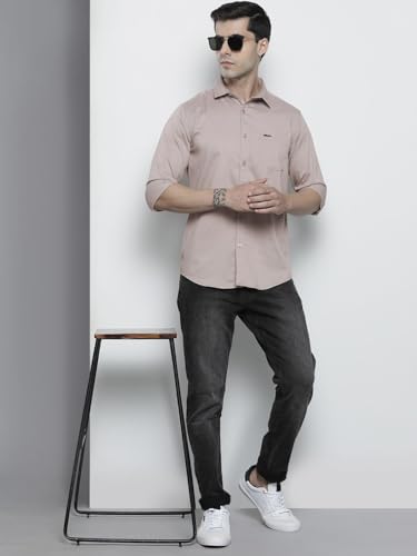 Image of The Indian Garage Co Men Slim Fit Solid Full Sleeves Spread Collar Casual Shirt