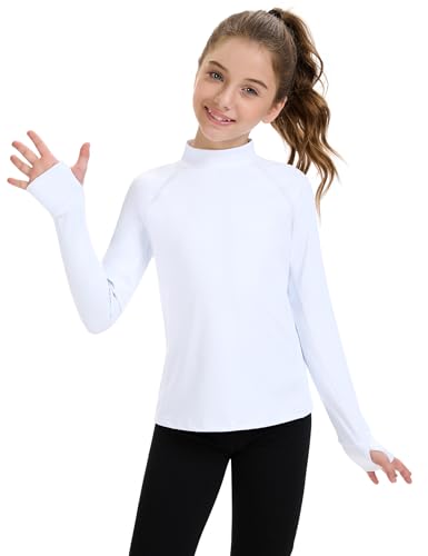 HASMES Girls Long Sleeve Shirt Kids Turtleneck Athletic T-Shirt Sports Activewear Yoga for Teens(Age 7-14)