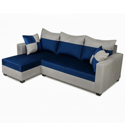 Image of Furny Arevva 4 Seater Fabric LHS L Shape Sofa Set (Light Grey-Blue)