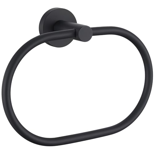 Image of Angle Simple Bathroom Hand Towel Holder, SUS 304 Stainless Steel Swivel Hand Towel Ring Rack for Wall, Matte Black
