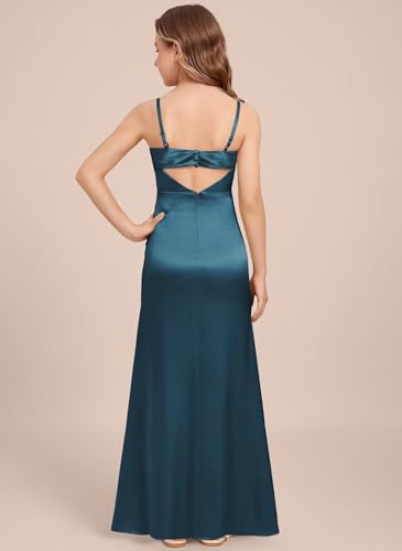 dideyttawl A-Line Junior Bridesmaid Dress Square Neck Pleated Stretch Satin Flower Girl Dress 25204