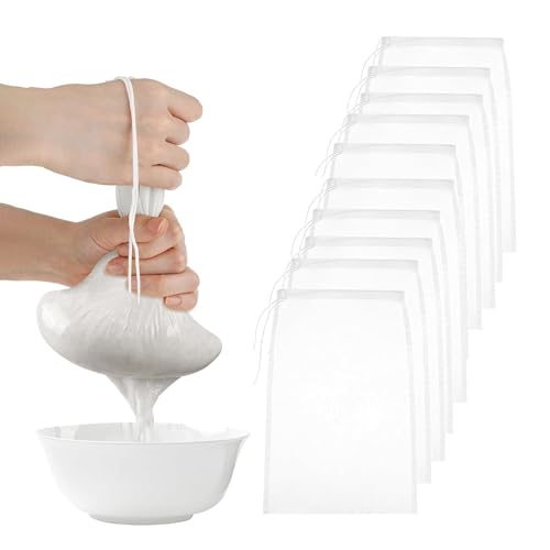 KLEHOPE Sacchetto Filtro per Straining 10 Pezzi Sacchetto per Latte di Noci, Nylon Sacchetti Filtranti per Alimenti con Coulisse, Filtro Residui, per Latte Soia, Succo, Sacchetti Medicinali