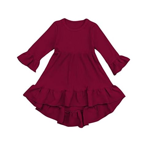 bilison Toddler Baby Girl Dress Flare Long Sleeve Solid Color Irregular Sundress Party Princess Dress Cover