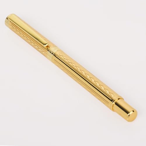 Image of 20818 Glossy Fountain Pen Golden Self Designer Metal Body Golden Crafted Clip with Ink Converter Pen for Student, Executives with High End Gift Box. (FINE NIB)