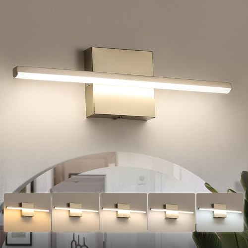Image of Modern Bathroom Vanity Light 16 Inch, 14W Brushed Nickel Bathroom Light Fixture Over Mirror, Dimmable 5CCT LED Wall Sconce Lighting for Restroom Mirror Farmhouse