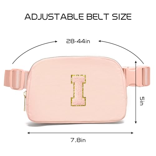 Image of Gitus Gifts for 8 9 10 11 12 Year Old Girls Belt Bag Fanny Pack Crossbody Bags with Initial Letter Patch Cute Stuff Birthday Gifts for Teen Girls Women Personalized Trend Stuff (Coral Pink-I)