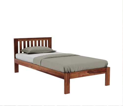 Image of KR Furniture Single Bed with Headboard | Solid Sheesham Wood Bed Frame | Strong Wooden Cot for Bedroom, Guest Room & Hostel Use | Minimalist Bed | 6 * 3 ft | Natural Finish