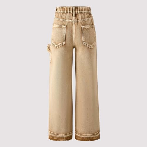 Girls Wide Leg Jeans Star Applique Elastic High Waist Casual Baggy Denim Pants Cute Summer Trousers Y2K Streetwear 8-13Years4