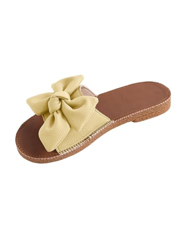 Image of Verdusa Women's Bow Flat Sandals Leather Open Toe Flats Summer Vacation Shoes Beach Sandals Outdoor Slippers
