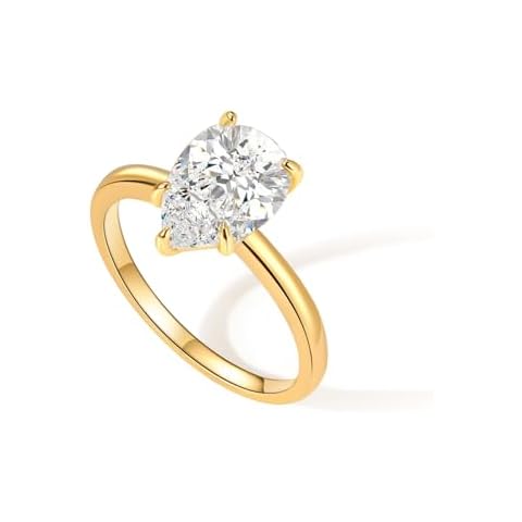 Engagement Rings for Women 14K Gold Plated Pear Cubic Zirconia Ring Dainty Gold Promise Ring Wedding Band Rings for Women Trendy Gold Jewelry Cover