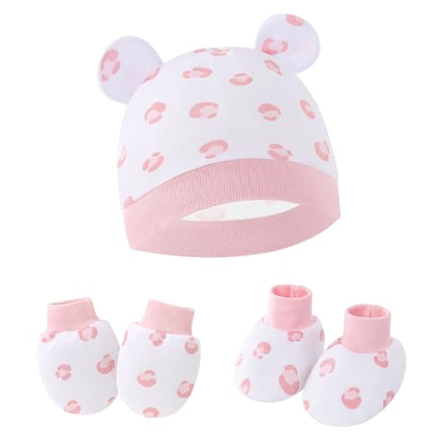 Newborns Baby Hat and Gloves Set with Foot for Infant Boys Girls 0-6 Months Soft Fetal Caps Cotton Gloves Socks