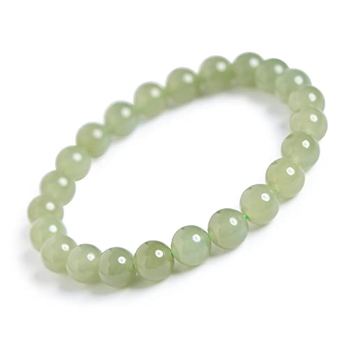 Bracelet en jade vert de Hetian véritable pour femme avec perles blanches extensibles