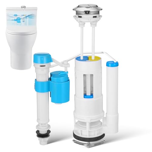 LIFKICH Kit de Válvula para Tanque de Inodoro Válvula de Suministro de Agua y Mecanismo de Doble Pulsador, Fabricado en ABS, Compatible Inodoros Estándar de Baño