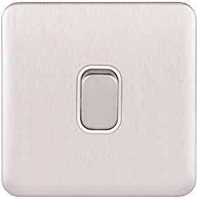 Schneider Electric Lisse Screwless Deco - Single Intermediate Light Switch, 10AX, GGBL1014WSS, Stainless Steel with White Insert