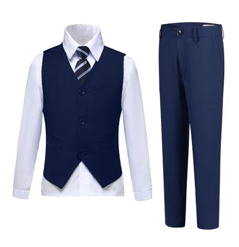 Boys Suits Slim Fit 4 Piece Formal Dresswear Suit for Kids Tuxedo Wedding Set Toddler Boy Dress with Vest Shirt Pants and Tie