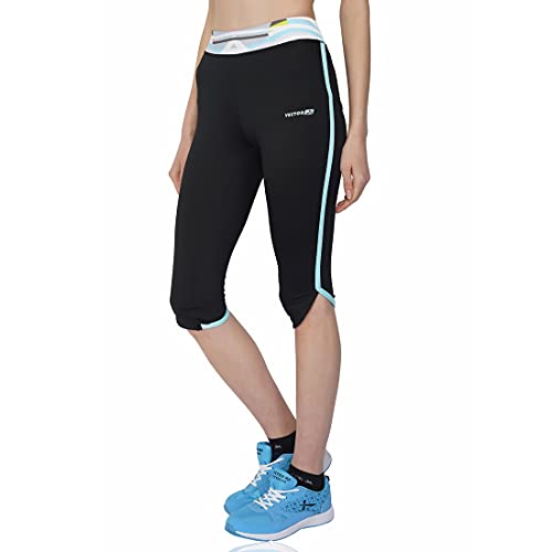 Image of Vector X Polyester Relaxed Regular Fit Capri Activewear for Women (Black)