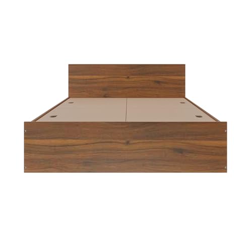 Image of VIKI Vault Queen Size Bed with Storage (78x60) | Engineered Wood Wooden Bed Frame for Bedroom | Modern Box Storage Cot | Brussel Walnut Finish | Free Assembly | 1 Year Warranty