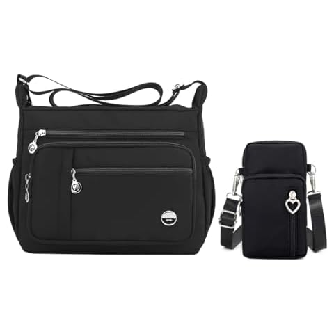 A bundling of cross-body shoulder bags and walking wristlet wallet sport armband purse for ladies(Black-Large)… Cover