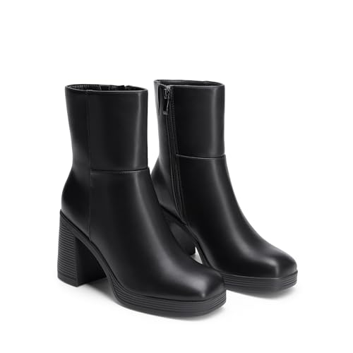 DREAM PAIRS Women's Platform Gogo Ankle Boots Chunky High Heels Square Toe Comfort Party Dress Side Zipper Booties Shoes for Women2