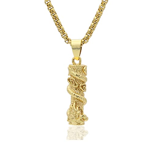 18K Gold Dragon Wrapped Pendant Cylinder Necklace