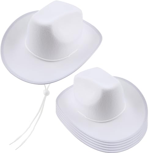 Image of 6 Pack White Cowboy Hat Felt Western Hat Wide Brim Cowboy Cowgirl Hat for Adult Bachelor Party Costume Accessories