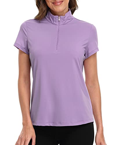 Lrd Women's Golf Polo Shirts Short Sleeve Tennis Shirt Upf 30 Quarter Zip Up Purple - Xl #TOP3