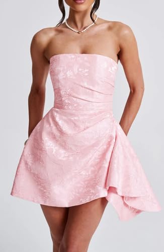 Smileven Jacquard Satin Strapless Short Homecoming Dresses for Teens 2025 Mini Formal Party Gowns4