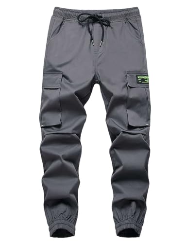 Boys Cotton Cargo Pants Elastic Waist - Lightweight Spring Joggers with Drawstring (7Y-15Y)
