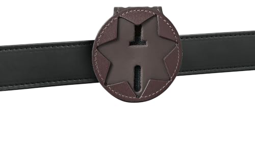 Image of Perfect Fit PF33 Seven Point Star Badge Holder, Brown Leather Belt Clip Badge Wallet with Chain Pocket, Fits Blackinton B447 and Compatible Seven Point Star Badges for Duty Carry, Made in USA