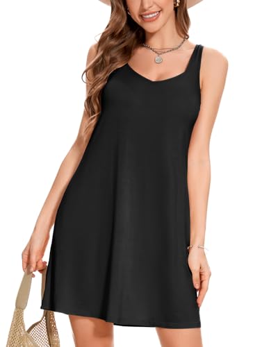 Image of ANYFITTING Built in Bra Summer Dresses for Women 2025 Casual Short Dress with Pockets Mini Floral Sundresses