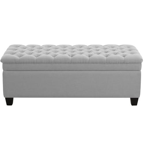 Image of WUTUTUEE 50 inch Fabric Storage Ottoman Bench, Upholstered Rectangle End of Bed Storage Ottoman Tufted Living Room Bedroom Bench with Safety Hinge, Solid Wood Legs, Loads 500 lb(Light Grey)