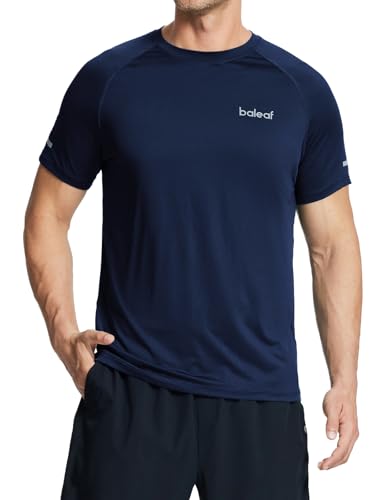 baleaf Mens Running Shirts Workout Short Sleeve Athletic Gym T-Shirt Quick Dry Blue L