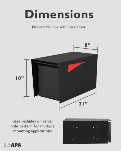 Image of Ilyapa Large Modern Mailbox for Outside - Black - Post Mount