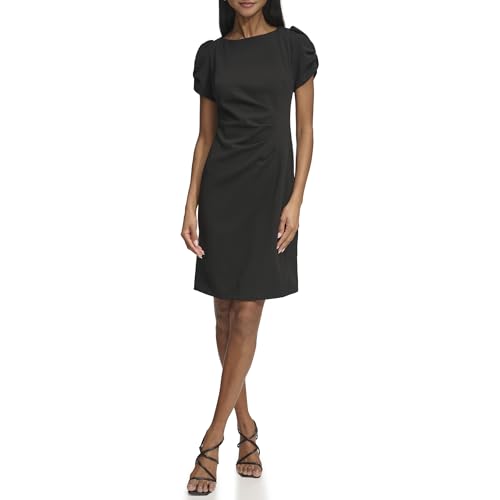Image of KARL LAGERFELD Short Ruched Sleeve Jewel Neck Sheath Mini Dress