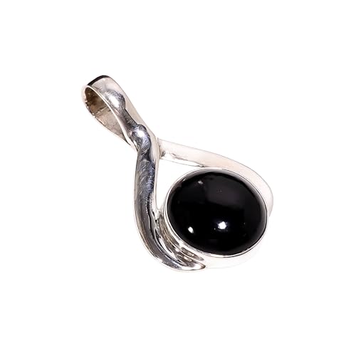 Bijoux en argent 925 onyx noir cabochon rond 12mm de luxe