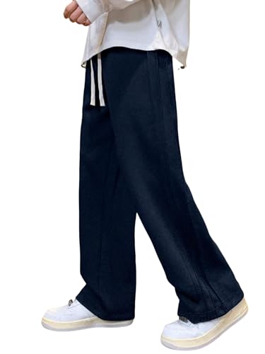 ZAFUL Men's Casual Pants Thick Straight Leg Lounge Pants Plain Loose Trousers Fashion Long Side Pleated Pants