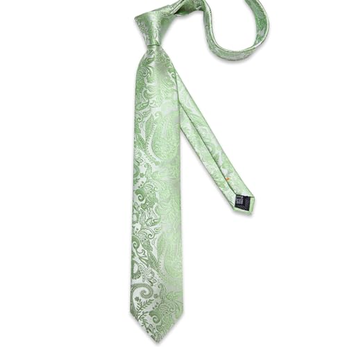 Image of DiBanGu Silk Floral Ties for Men Woven Paisley Necktie and Tie Clip Handkerchief Cufflinks Set for Party Wedding