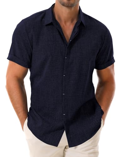 Drazivon Men's Linen Short Sleeve Button Down Casual Shirts Deep Blue 4XL - image 1
