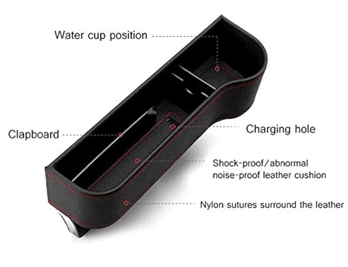 Image of Car Seat Gap Filler Organizer with Cup Holder - PU Leather Car Seat Gap Organizer Storage Box with Charging Hole, Anti-Drop Car Seat Storage Pocket for Phone, Keys & Wallet (Black)