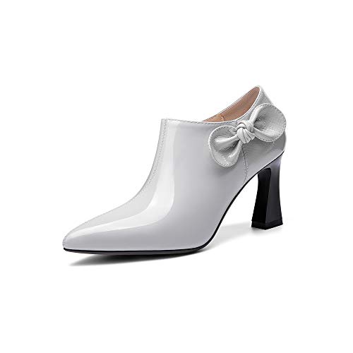 TinaCus Women's Patent Leather Handmade Pointed Toe Side Zip Elegant High Chunky Heel Pumps with Cute Bow